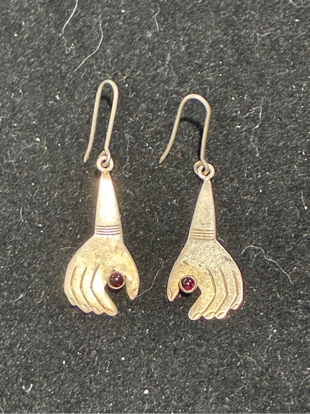 Vintage Sterling Silver & Garnet Hand Earrings